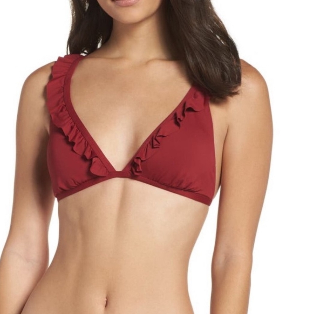 Ruffled Maroon Bikini Top